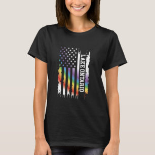Lake Ontario United States Distressed Rainbow w US T-Shirt
