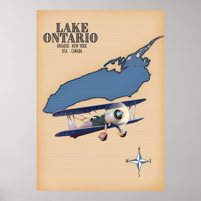 Lake Ontario US Canada map Poster (Front)