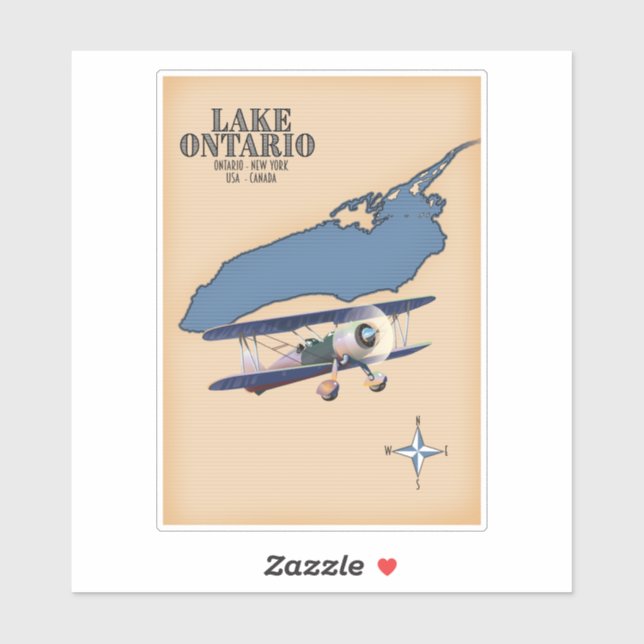 Lake Ontario USA Canada map Sticker (Sheet)