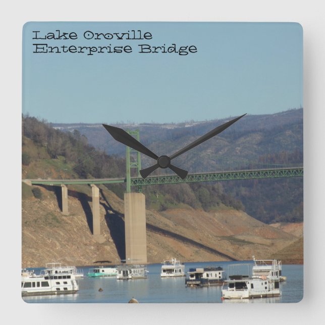 Lake Oroville & Enterprise Bridge photo on clock. Square Wall Clock (Front)