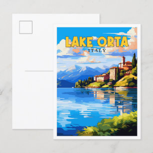 Lake Orta Italy vintage travel illustration Postcard
