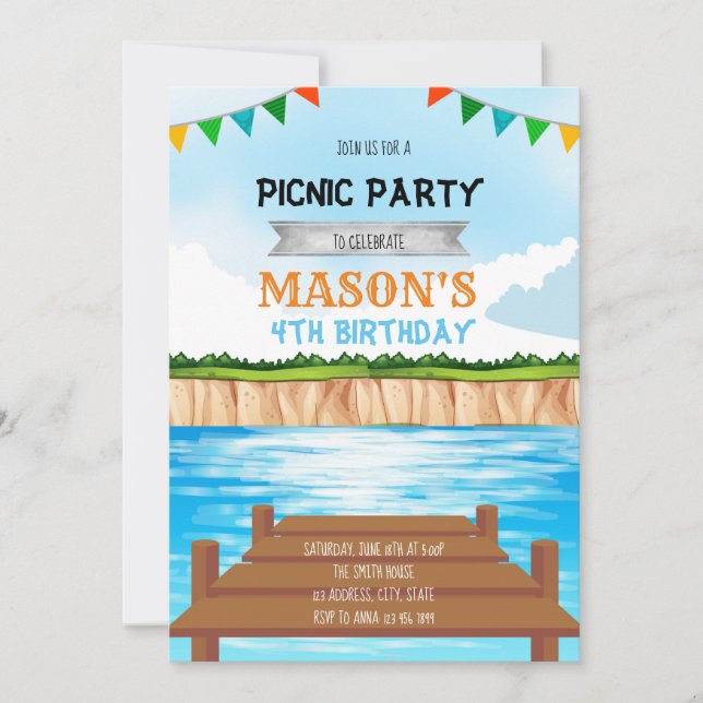 Lake party birthday invitation (Front)