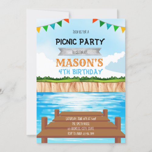 Lake party birthday invitation