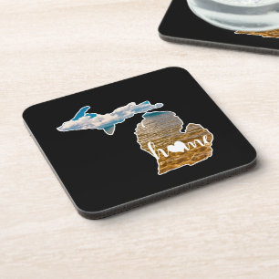Lake Photo Michigan Silhouette With Home On Black Beverage Coaster