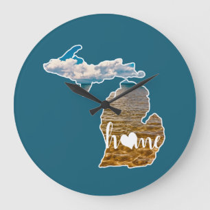 Lake Photo Michigan Silhouette With Home On Blue Large Clock
