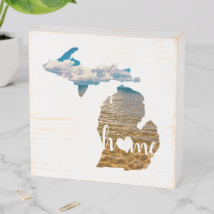 Lake Photo Michigan Silhouette With Home Wooden Box Sign
