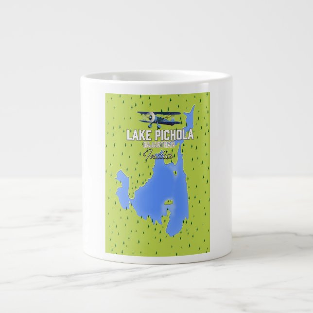 lake Pichola, India travel poster map. Giant Coffee Mug (Front)