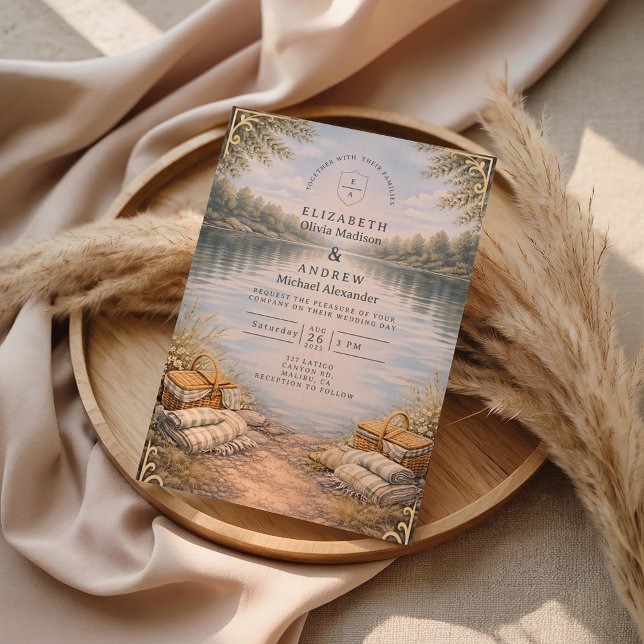 Lake Picnic Forest Elegance Wedding Invitation (Creator Uploaded)