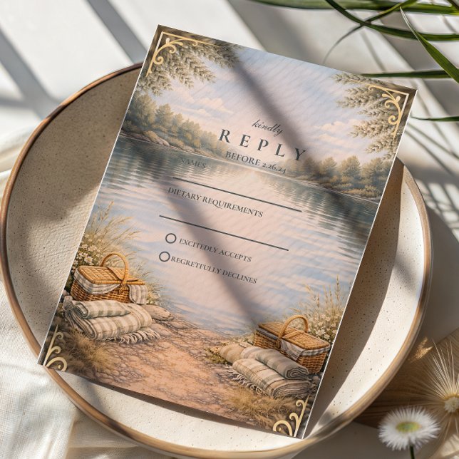Lake Picnic Forest Elegance Wedding RSVP Card (Creator Uploaded)