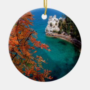 Lake Pictured Rocks Shore Superior Michigan Ceramic Ornament