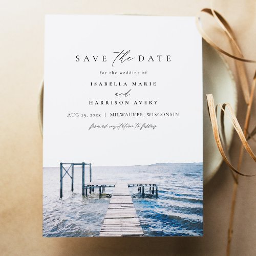 LAKE Pier Watercolor Wedding Save the Date Invitation