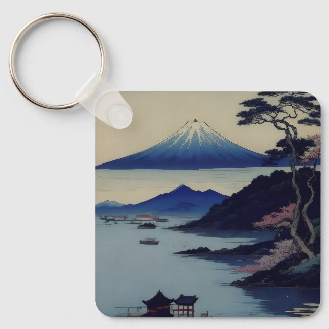 Lake, Pine and Mountain - Japan Keychain (Front)