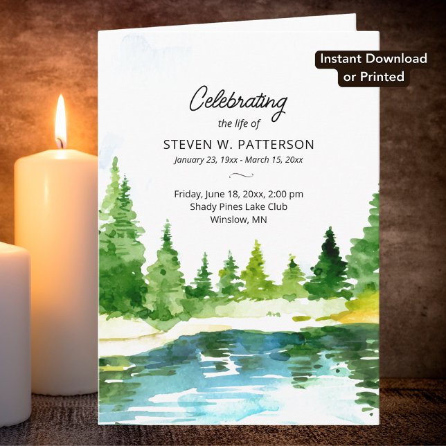 Lake Pine Trees, Photo Download Funeral Program (Creator Uploaded)