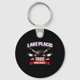 Lake placid 1980 hockey vintage usa puck new york keychain