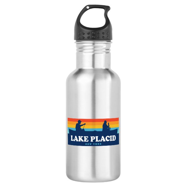 Lake Placid New York Canoe Stainless Steel Water Bottle (Front)