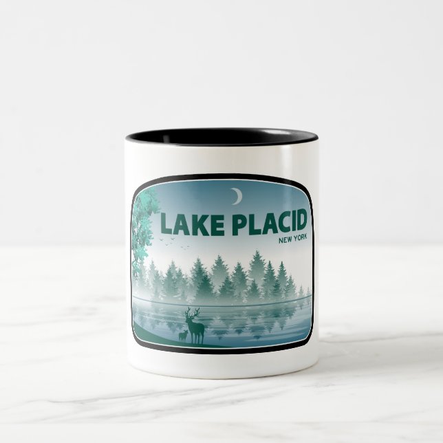 Lake Placid New York Deer Two-Tone Coffee Mug (Center)