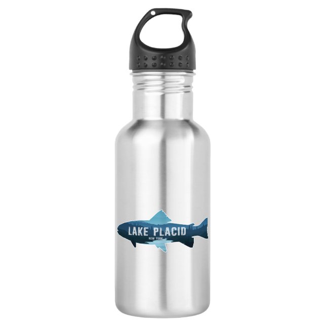 Lake Placid New York Fish Stainless Steel Water Bottle (Front)