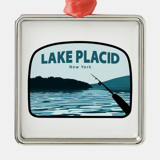 Lake Placid New York Fishing Rod Metal Ornament (Front)