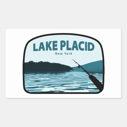 Lake Placid New York Fishing Rod Rectangular Sticker