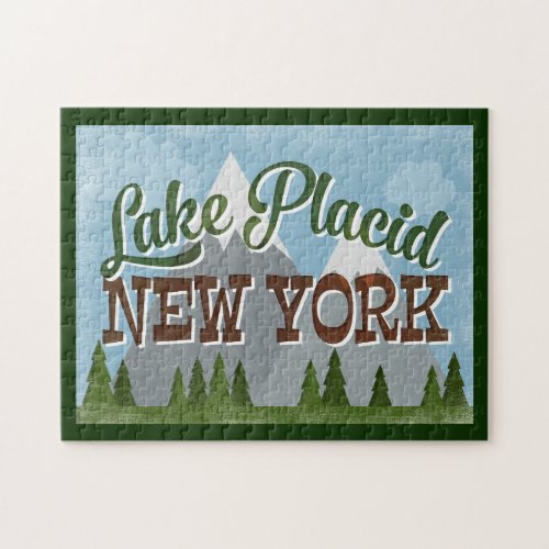 Lake Placid New York Fun Retro Snowy Mountains Jigsaw Puzzle