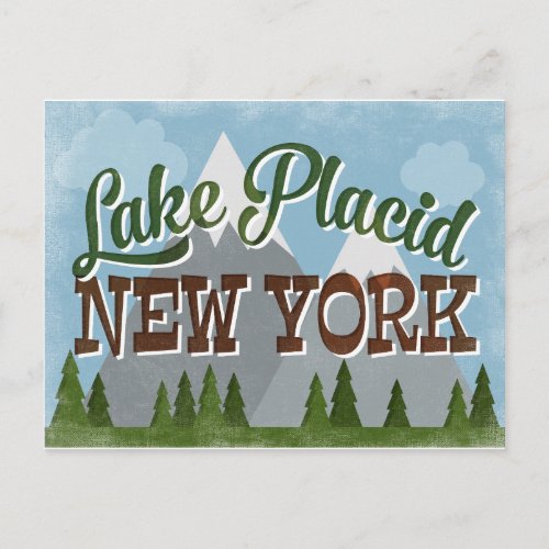 Lake Placid New York Fun Retro Snowy Mountains Postcard