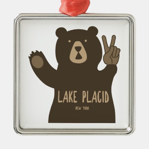 Lake Placid New York Peace Bear Metal Ornament