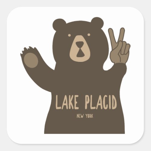 Lake Placid New York Peace Bear Square Sticker