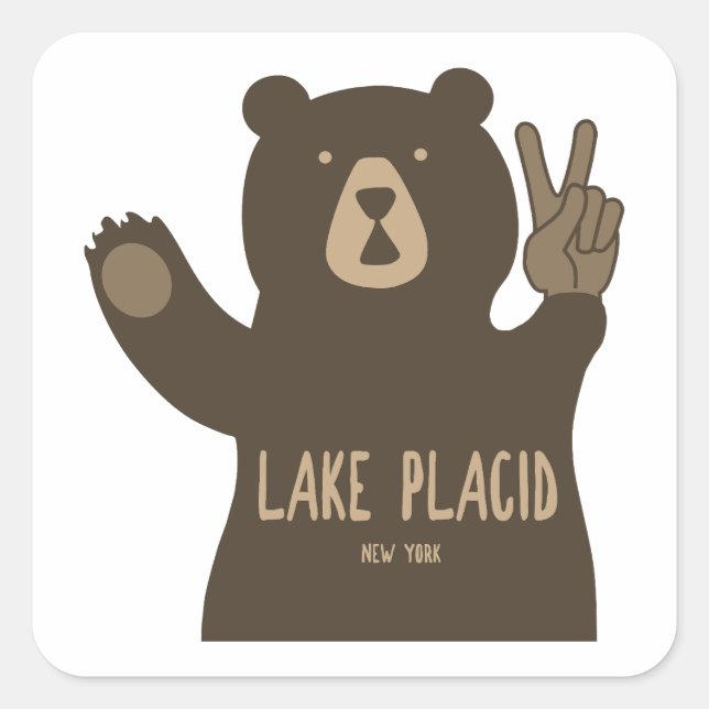 Lake Placid New York Peace Bear Square Sticker (Front)