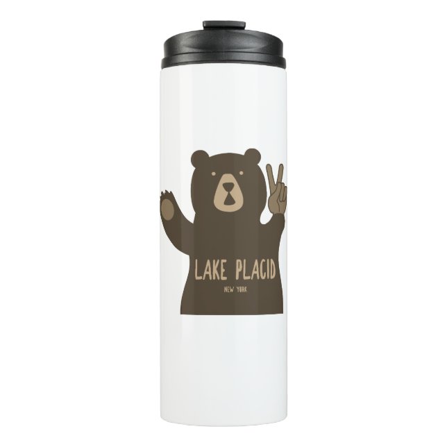 Lake Placid New York Peace Bear Thermal Tumbler (Front)