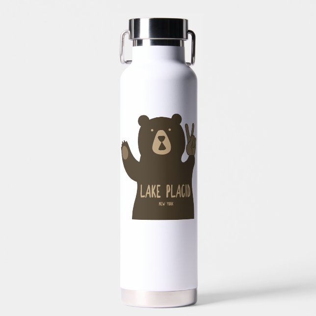 Lake Placid New York Peace Bear Water Bottle (Front)