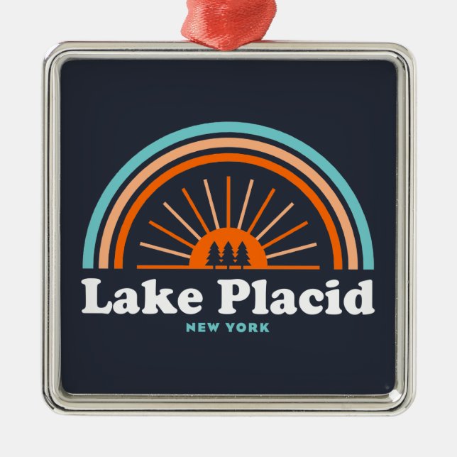 Lake Placid New York Rainbow Metal Ornament (Front)