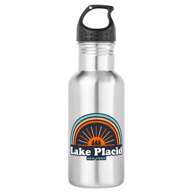 Lake Placid New York Rainbow Stainless Steel Water Bottle (Front)