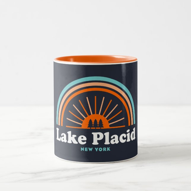Lake Placid New York Rainbow Two-Tone Coffee Mug (Center)