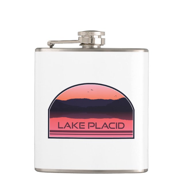 Lake Placid New York Red Sunrise Flask (Front)