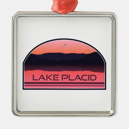 Lake Placid New York Red Sunrise Metal Ornament