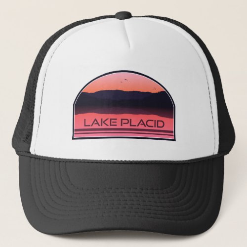 Lake Placid New York Red Sunrise Trucker Hat