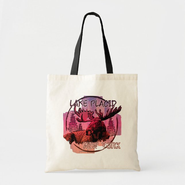 Lake Placid New York rustic moose tote bag (Front)