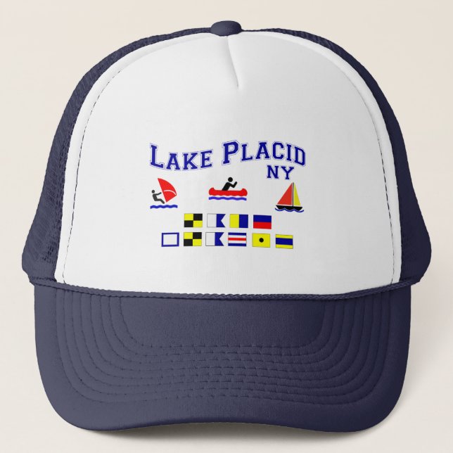 Lake Placid NY Signal Flags Trucker Hat (Front)
