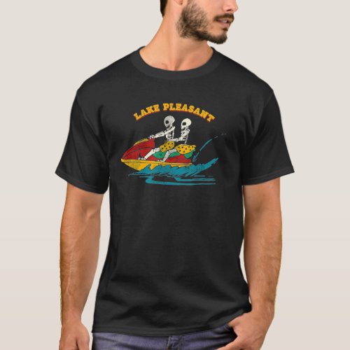 Lake Pleasant Indiana Funny Skeleton Jet Ski Retro T_Shirt