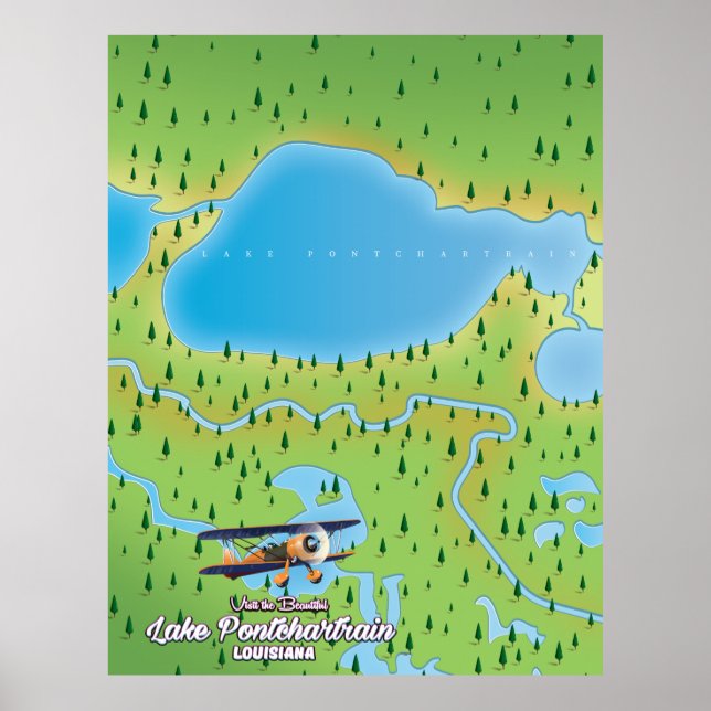 Lake Pontchartrain Louisiana lake map Poster (Front)