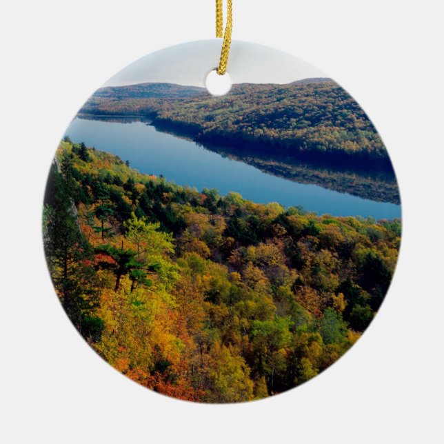 Lake Porcupine Mountains Ceramic Ornament (Front)