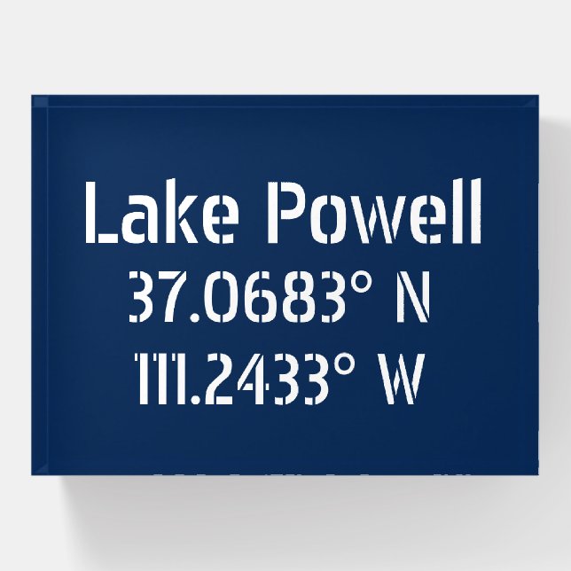 Lake Powell AZ Latitude Longitude  Paperweight (Front)