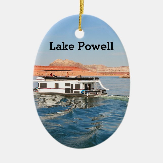 Lake Powell, Houseboat making waves,  Arizona Ceramic Ornament (Front)