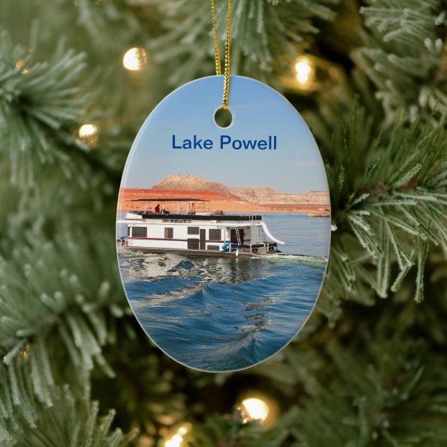 Lake Powell: Houseboat making waves, Arizona Ceramic Ornament (Tree)