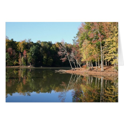 Lake Reflection of Orange Fall Leaves & Blue Skies Cards (Front Horizontal)