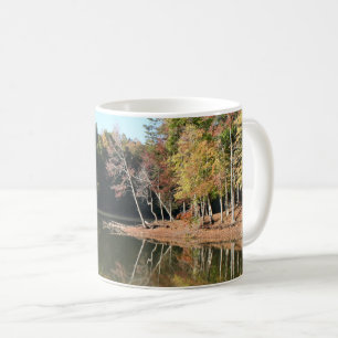 Lake Reflection of Orange Fall Leaves & Blue Skies Coffee Mug