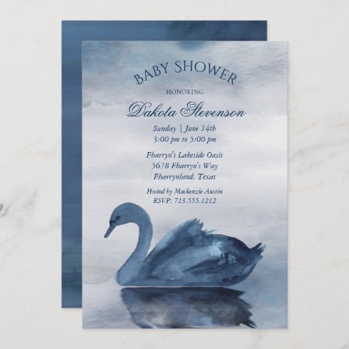Lake Reflections  Dusty Blue Swan Baby Shower Invitation