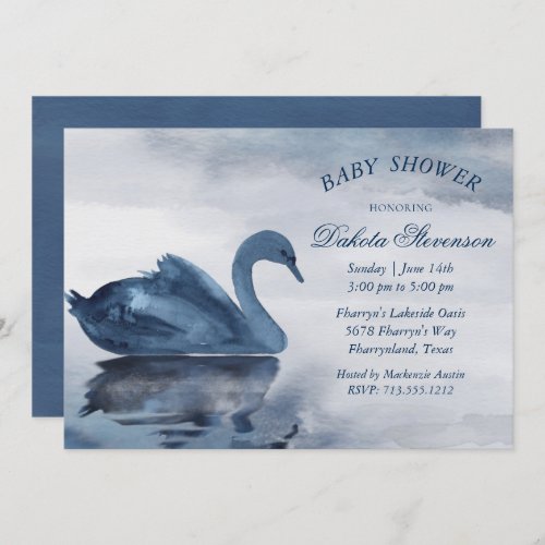 Lake Reflections  Dusty Blue Swan Baby Shower Invitation