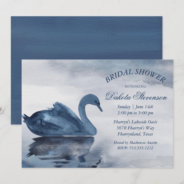 Lake Reflections | Dusty Blue Swan Bridal Shower Invitation (Front/Back)