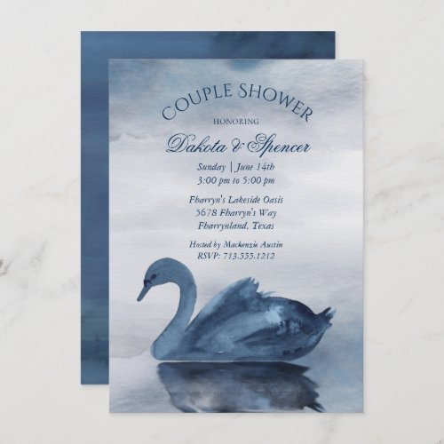 Lake Reflections  Dusty Blue Swan Couple Shower Invitation